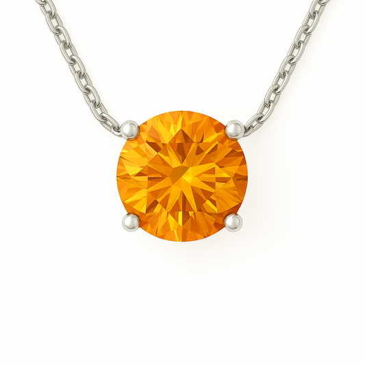 Citrine Solitaire Necklace – 925 Silver, 6mm Round Brilliant-Cut