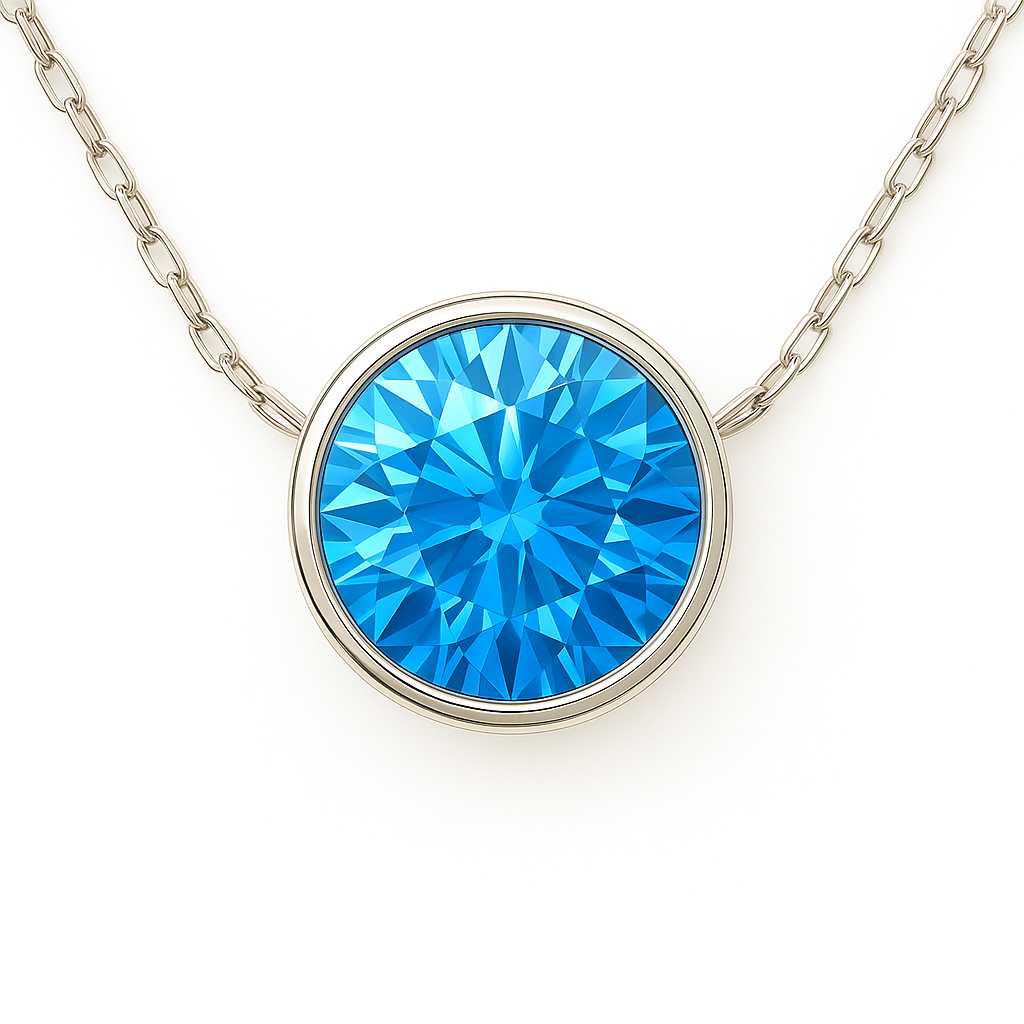 Sky Blue Topaz Solitaire Necklace– 925 Silver, 6mm Round Brilliant-Cut