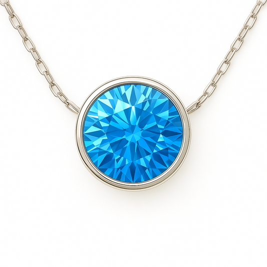 Sky Blue Topaz Solitaire Necklace– 925 Silver, 6mm Round Brilliant-Cut