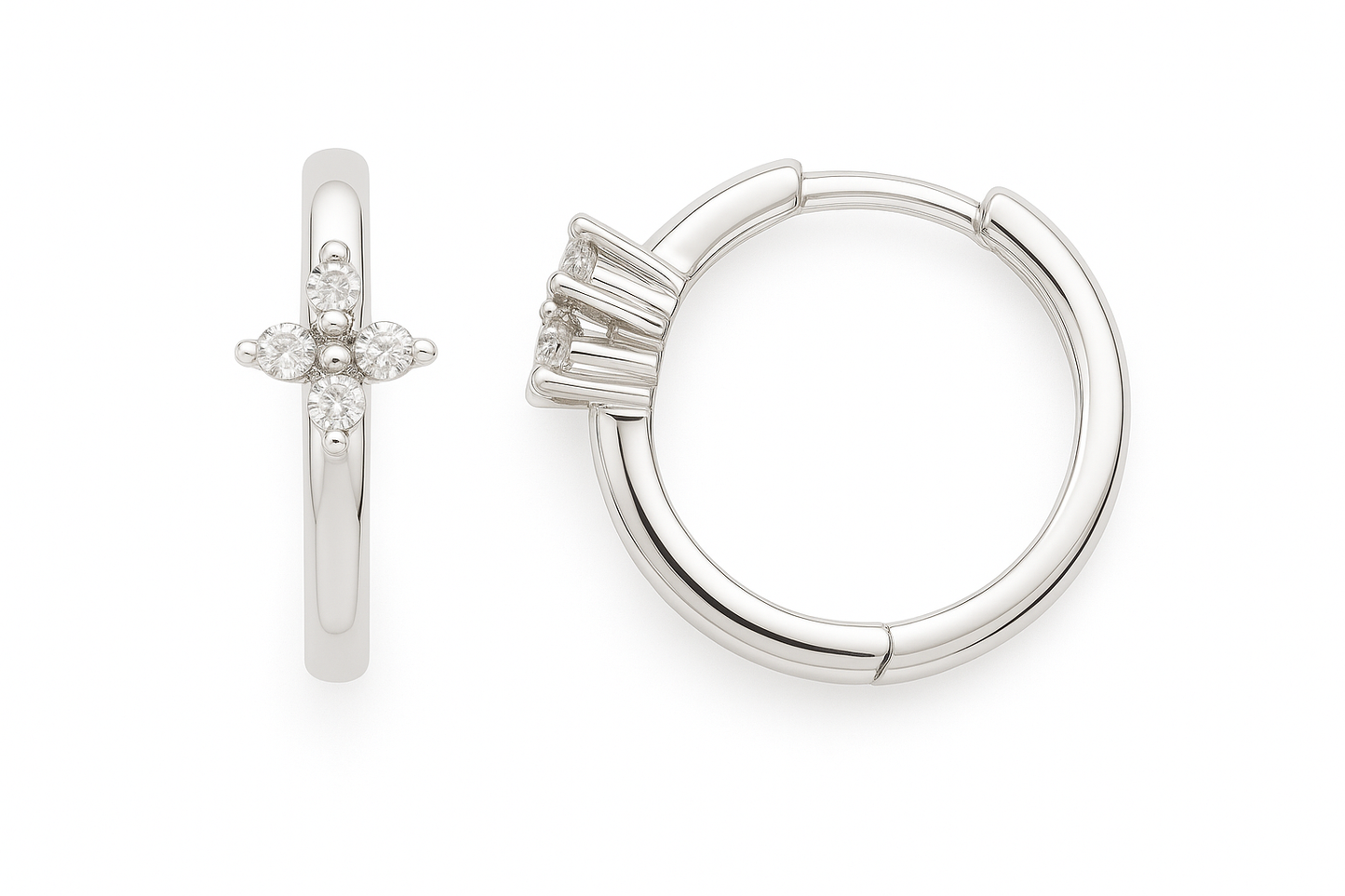 Moissanite Huggie Earrings – White Gold Plated 925 Silver.
