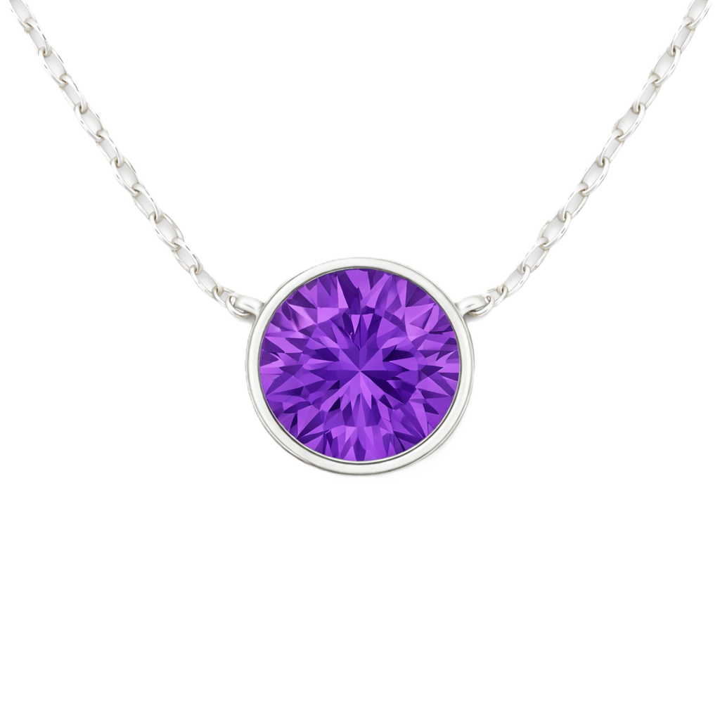 Amethyst necklace with a 6 mm round in white gold-plated 925 silver. Elegant, hypoallergenic, and refined for daily wear. Available now at BSI Jewelry.