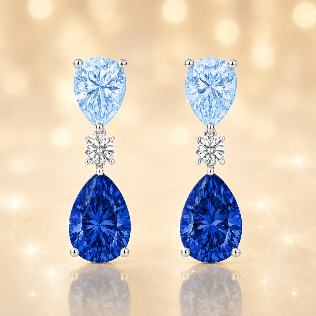 Elegant blue sapphire drop stud earrings with 6×4 mm pear-cut stones, crafted in white gold-plated 925 silver with palladium-added alloy. Now at BSI Jewelry.