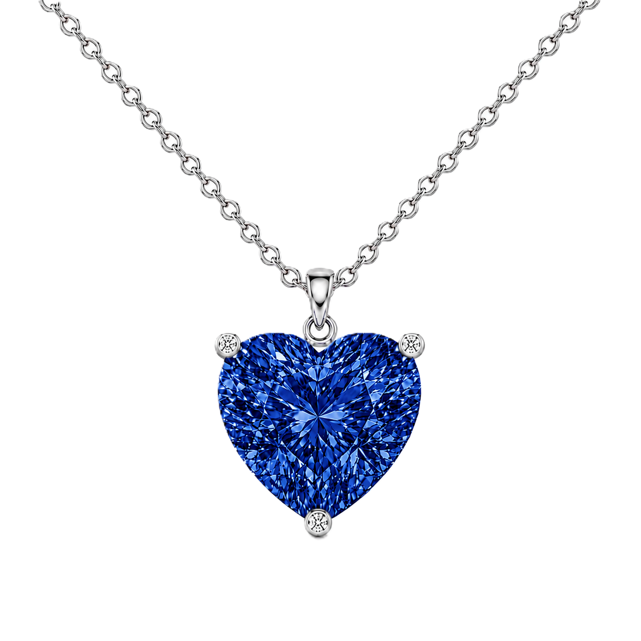 Blue sapphire heart necklace featuring a classic 6 mm heart gemstone in white gold-plated 925 silver. Timeless, elegant, and available now at BSI Jewelry.