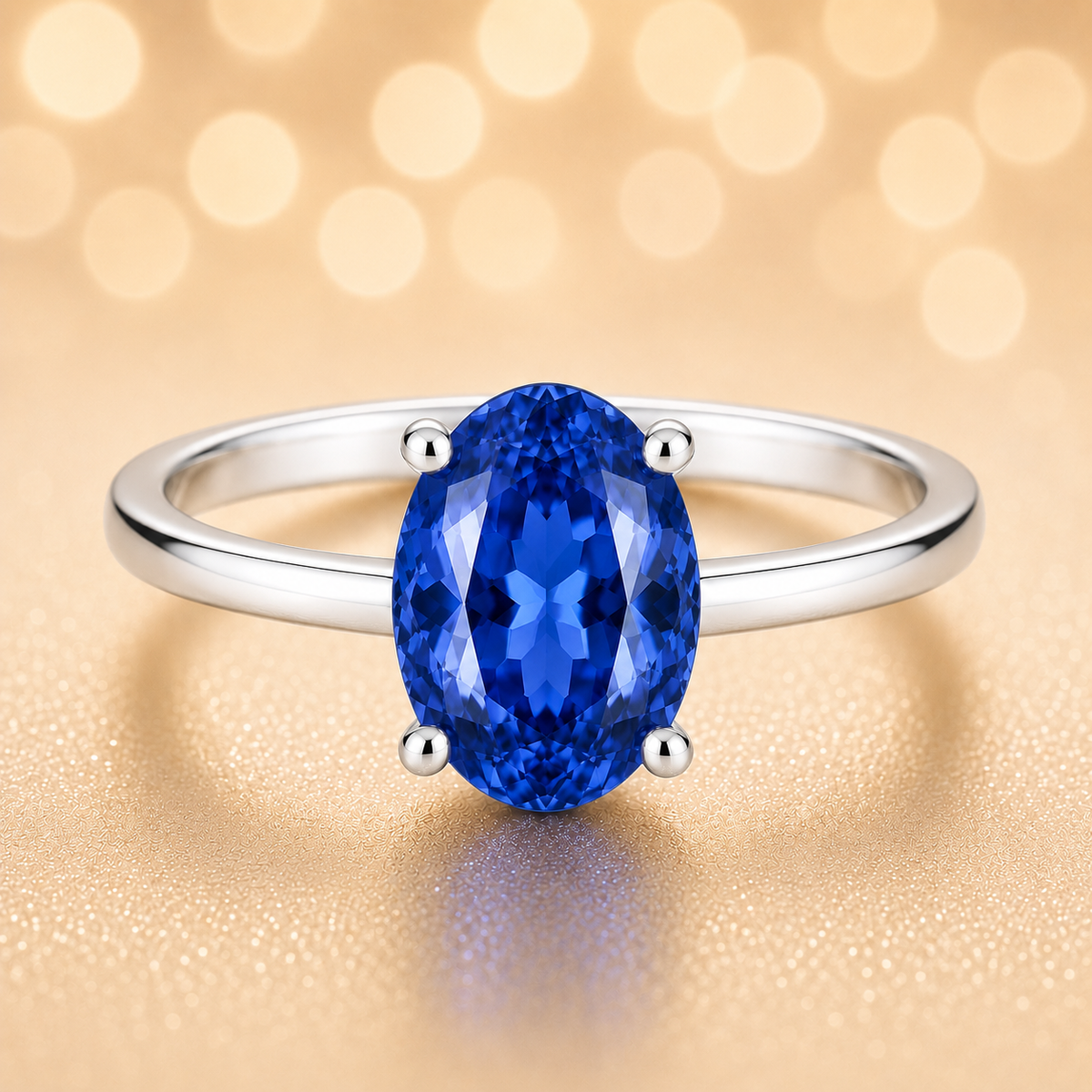 Elegant 7×5 mm blue sapphire oval solitaire ring in white-gold-plated 925 silver. Timeless brilliance and radiant color. Available now at BSI Jewelry.