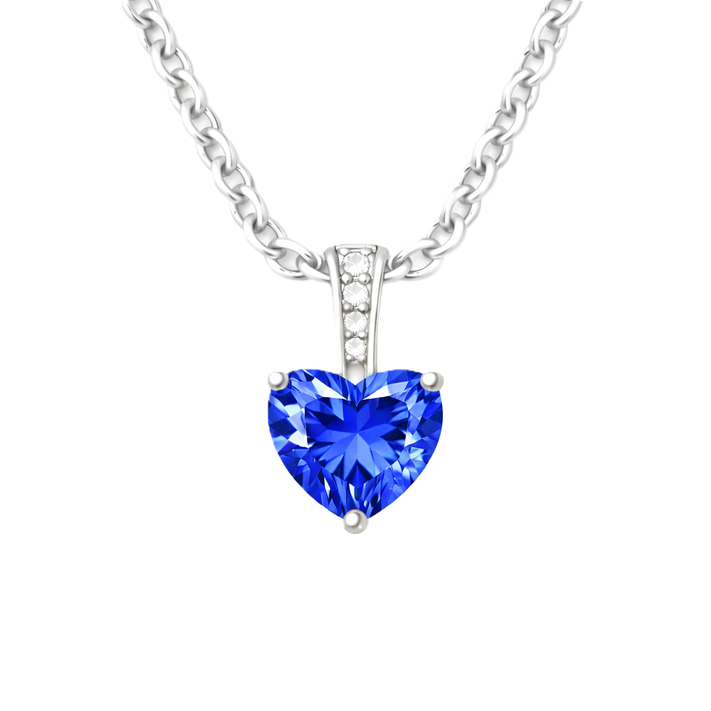Blue sapphire pendant with a 6 mm heart cut, crafted in white gold-plated 925 silver. Elegant and refined for daily wear. Available now at BSI Jewelry.