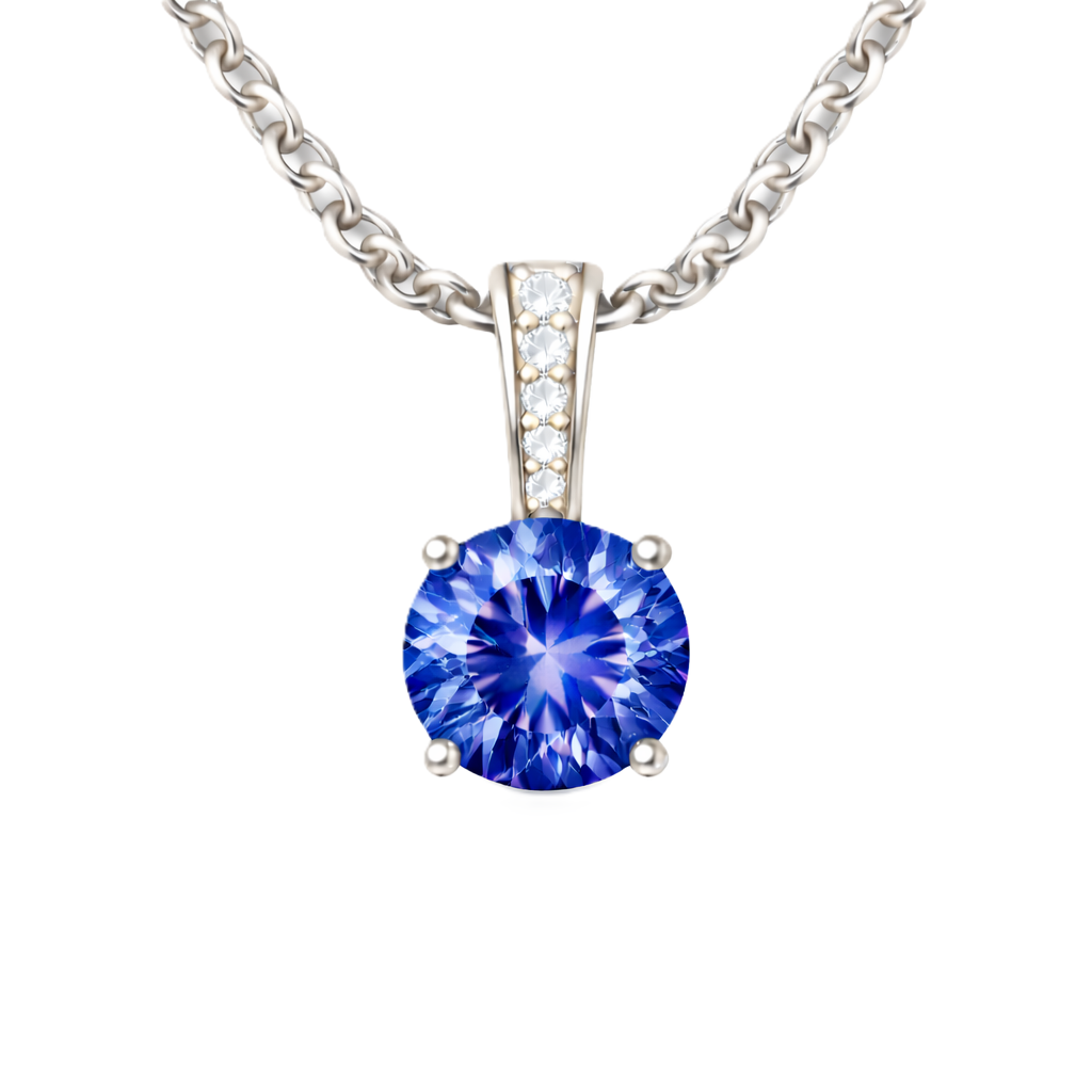 Blue sapphire pendant with a 6 mm round cut, set in white gold-plated 925 silver. Elegant, timeless, and refined for daily wear. Available now at BSI Jewelry.