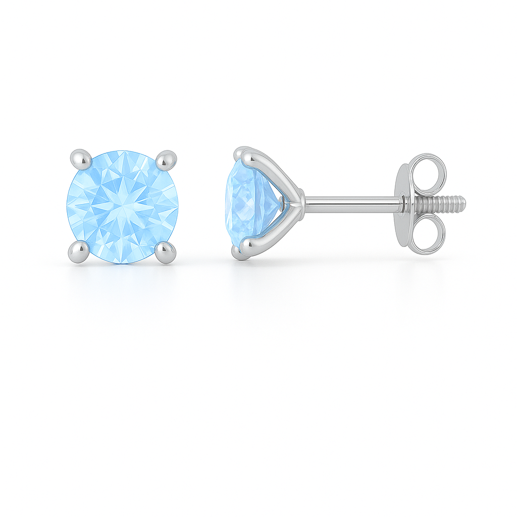 Blue sapphire stud earrings in 5 mm round cut, crafted in white gold-plated 925 silver. Hypoallergenic and elegant for daily wear. Available now at BSI Jewelry.