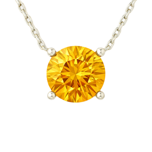 Citrine necklace with a 6 mm round-cut gemstone in white gold-plated 925 silver. Bright, elegant, and perfect for daily wear. Available now at BSI Jewelry.