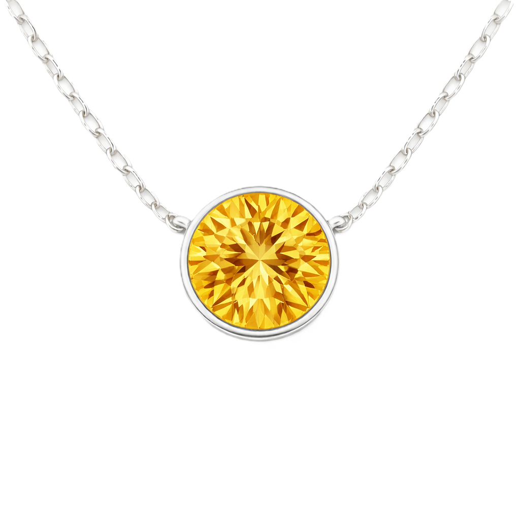Citrine necklace with a 6 mm round in white gold-plated 925 silver. Elegant, hypoallergenic, and refined for daily wear. Available now at BSI Jewelry.