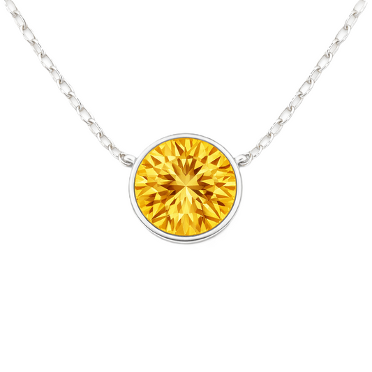 Citrine necklace with a 6 mm round in white gold-plated 925 silver. Elegant, hypoallergenic, and refined for daily wear. Available now at BSI Jewelry.