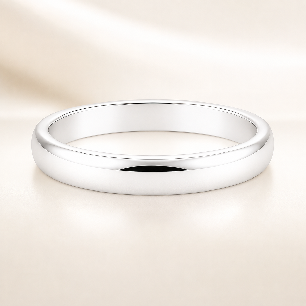 Classic 3 mm comfort-fit plain wedding band crafted in white gold-plated 925 silver with palladium-added alloy. Everlasting love. Available now at BSI Jewelry.