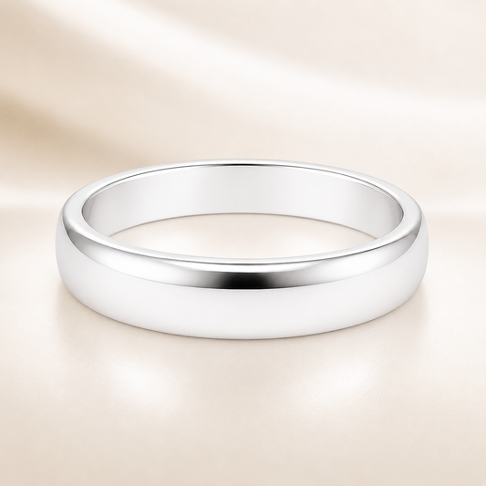 Classic 5 mm comfort-fit plain wedding band crafted in white gold-plated 925 silver with palladium-added alloy. Everlasting love. Available now at BSI Jewelry.