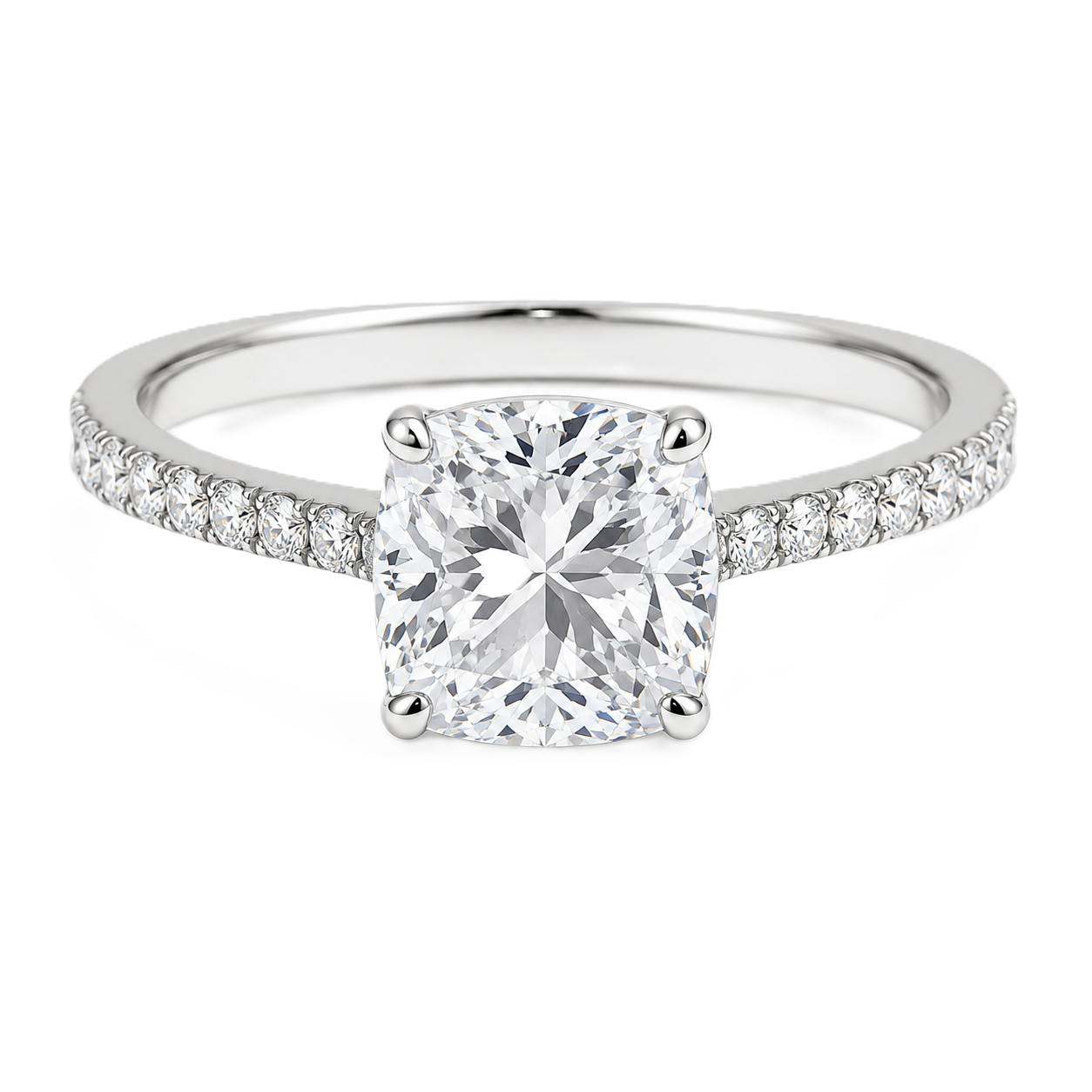 Fall in love with this 6mm Cushion Moissanite Engagement Ring in White Gold Plated 925 Silver. GRA Certified, hypoallergenic, and finely crafted by BSI Jewelry.