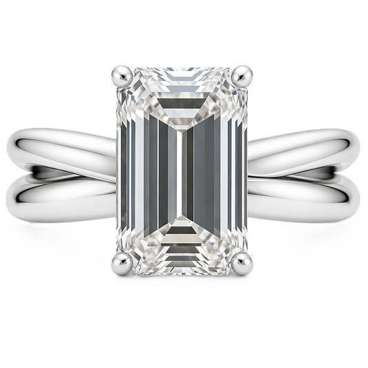 Emerald cut moissanite ring, 10×8 mm, set in white gold plated 925 silver. Bold, elegant, and hypoallergenic for daily wear. Available now at BSI Jewelry.