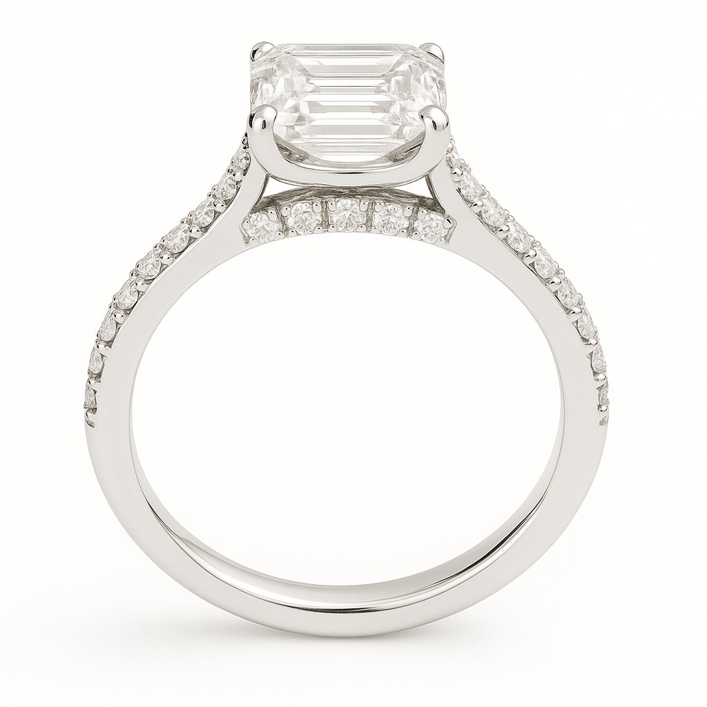 Fall in love with this 7×5mm Emerald Moissanite Engagement Ring in White Gold Plated 925 Silver. GRA Certified, hypoallergenic and finely crafted by BSI Jewelry.