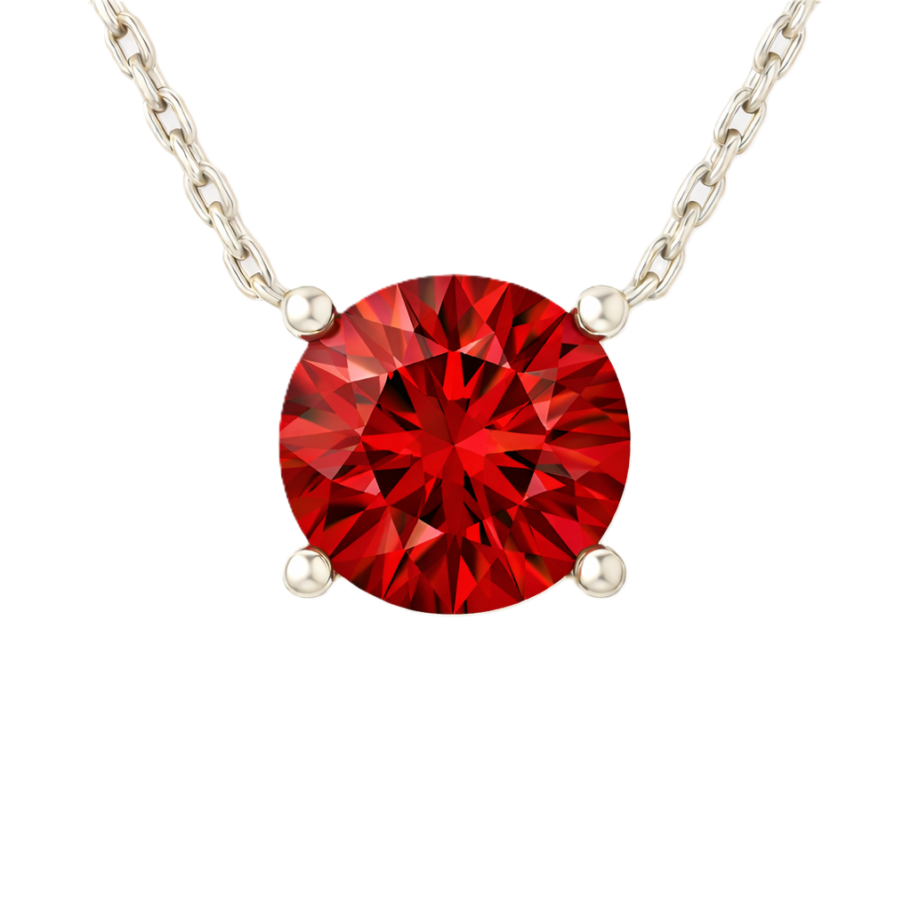 Garnet necklace with a 6 mm round-cut gemstone in white gold-plated 925 silver. Rich, elegant, and perfect for daily wear. Available now at BSI Jewelry.