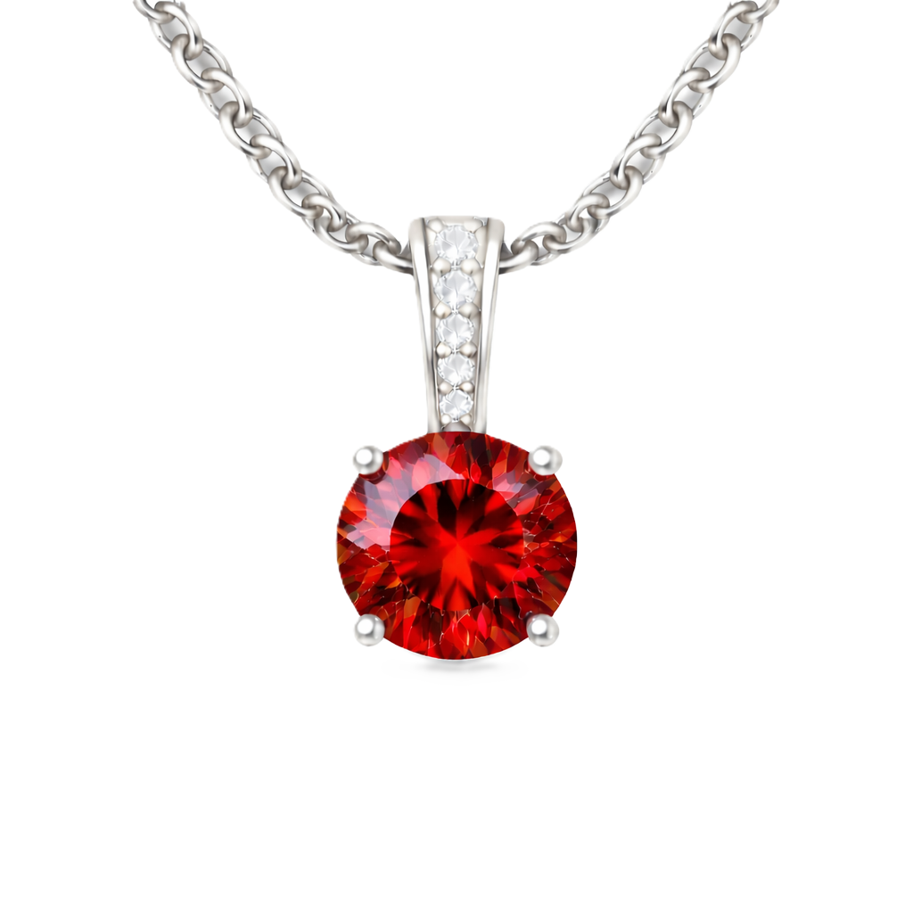 Garnet pendant with a 6 mm round cut, set in white gold-plated 925 silver. Rich, elegant, and refined for daily wear. Available now at BSI Jewelry.