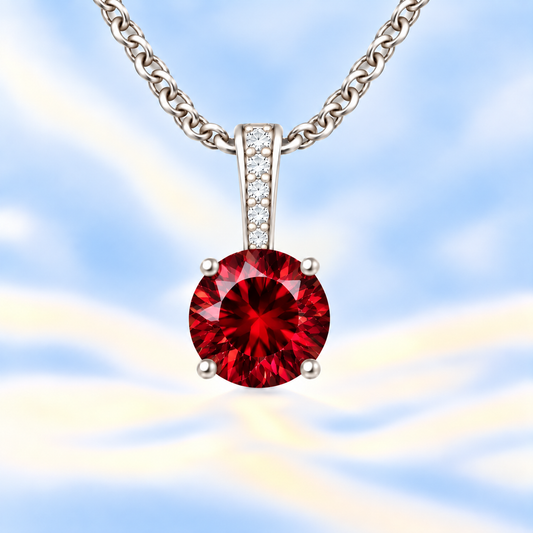 Garnet pendant with a 6 mm round cut, set in white gold-plated 925 silver. Rich, elegant, and refined for daily wear. Available now at BSI Jewelry.