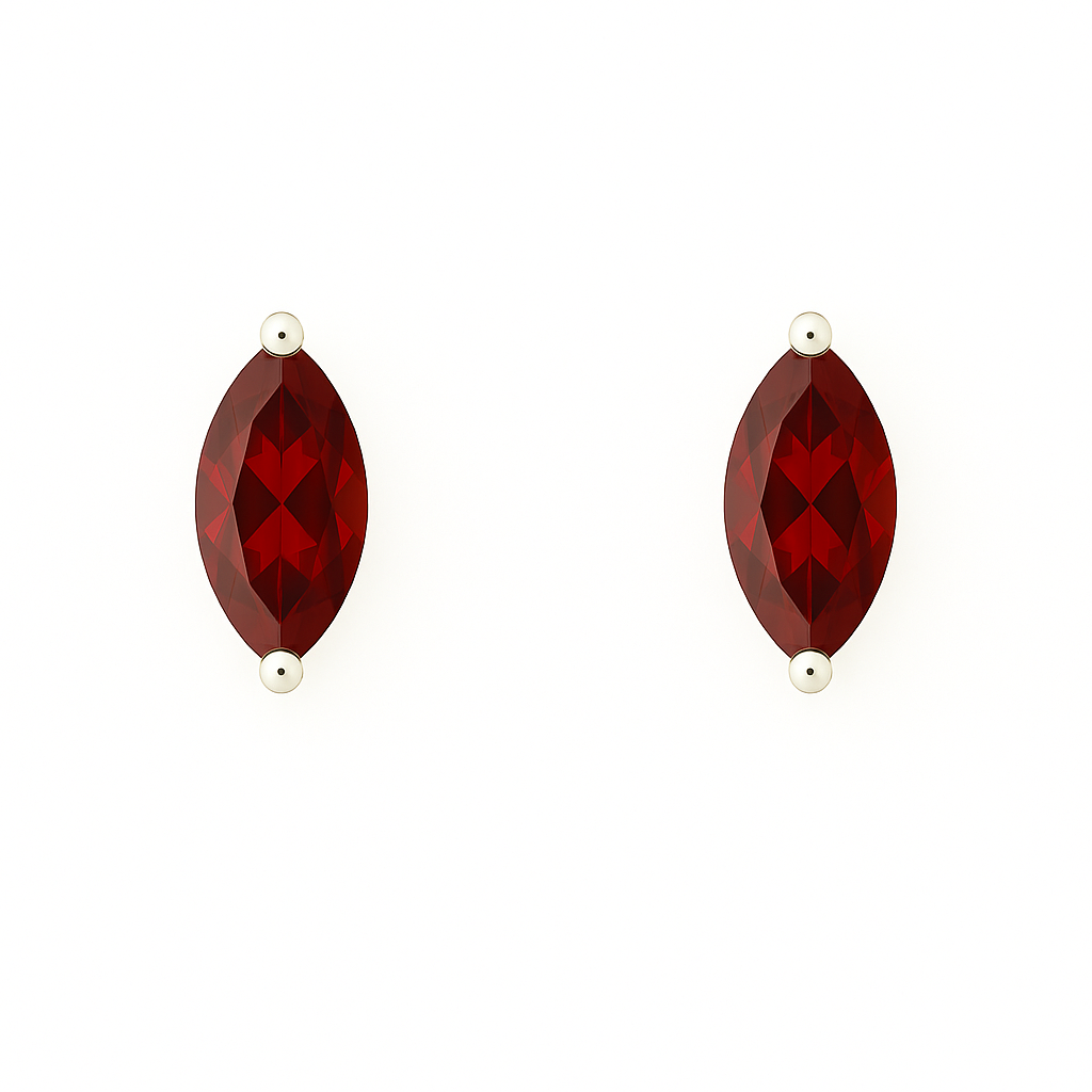 Elegant garnet stud earrings with 6×3 mm marquise-cut in white gold-plated 925 silver. Hypoallergenic design for timeless beauty. Available at BSI Jewelry.