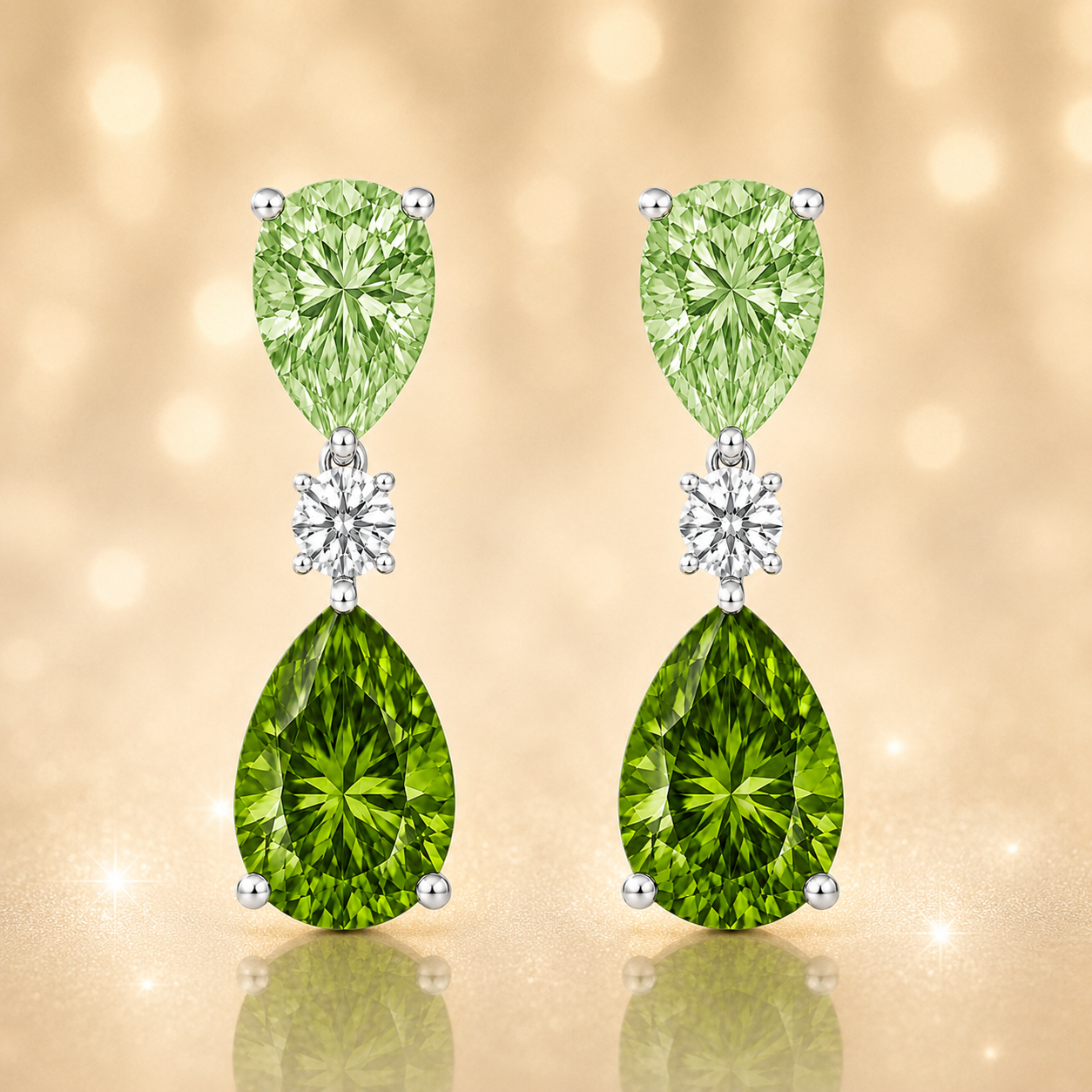 Striking green sapphire drop stud earrings with 6×4 mm pear-cut stones, crafted in white gold-plated 925 silver with palladium-added alloy. Now at BSI Jewelry.