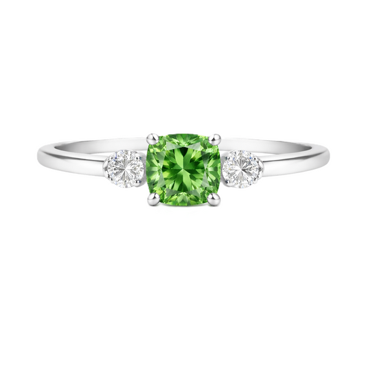 Green sapphire engagement ring, 6 mm cushion, crafted in white gold-plated 925 silver. Elegant and timeless for daily wear. Available now at BSI Jewelry.