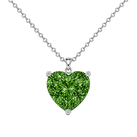 Green sapphire heart necklace featuring a vibrant 6 mm heart gemstone in white gold-plated 925 silver. Elegant, romantic, and available now at BSI Jewelry.