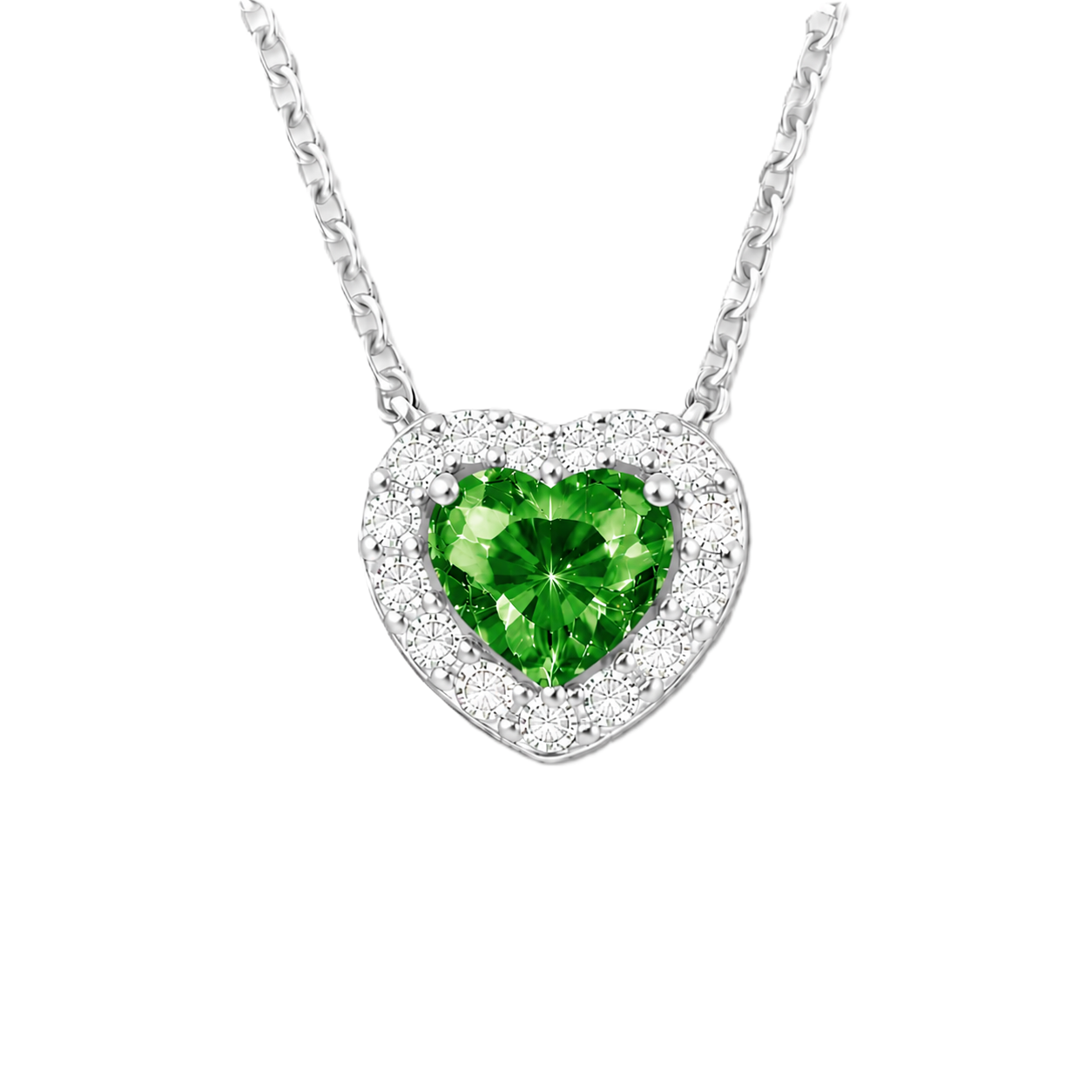 Green sapphire heart necklace with 6 mm center stone in white gold-plated 925 silver. Fresh and elegant for everyday wear. Available now at BSI Jewelry.
