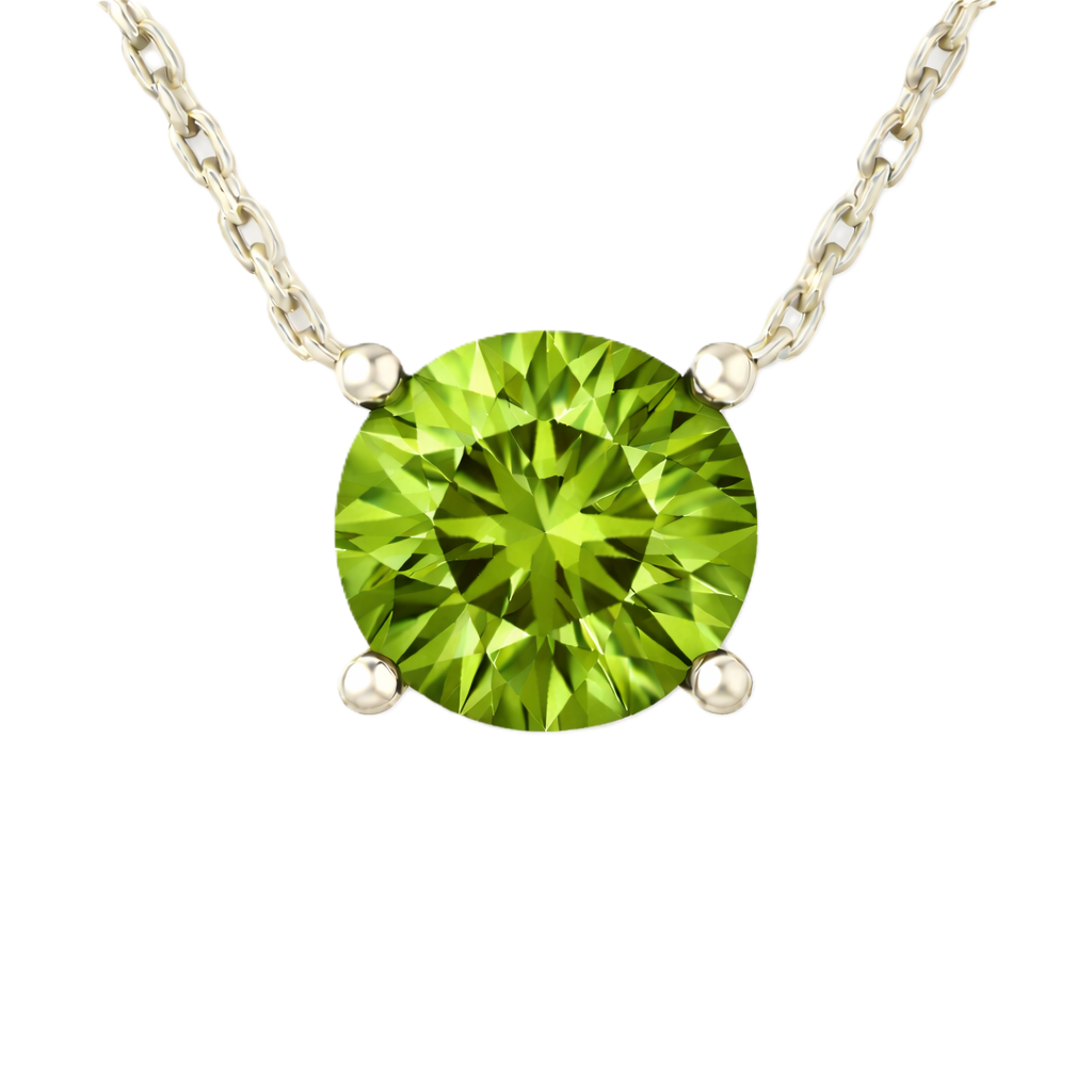 Green sapphire necklace with a 6 mm round-cut gemstone in white gold-plated 925 silver. Fresh, elegant, and perfect for daily wear. Available now at BSI Jewelry.