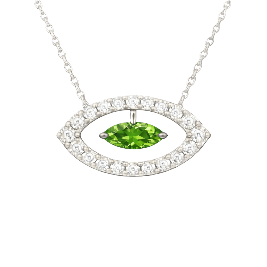 Green sapphire necklace with a 7×3.5 mm marquise cut in white gold-plated 925 silver and moissanite accents. Elegant for daily wear. Available now at BSI Jewelry.