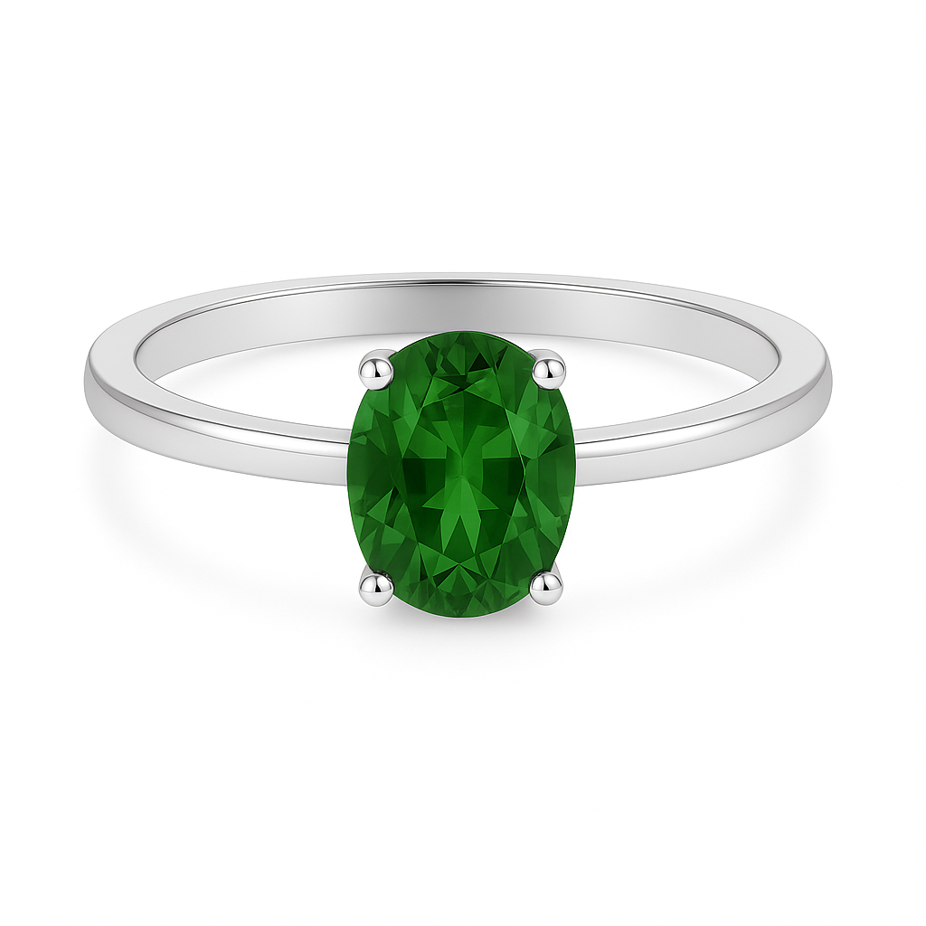 Elegant 7×5 mm green sapphire oval solitaire ring in white-gold-plated 925 silver. Timeless brilliance with a vibrant, refined style. Available at BSI Jewelry.