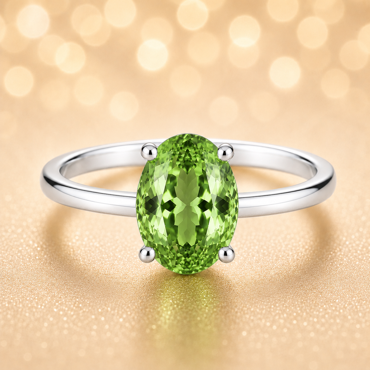 Elegant 7×5 mm green sapphire oval solitaire ring in white-gold-plated 925 silver. Timeless brilliance with a vibrant, refined style. Available at BSI Jewelry.