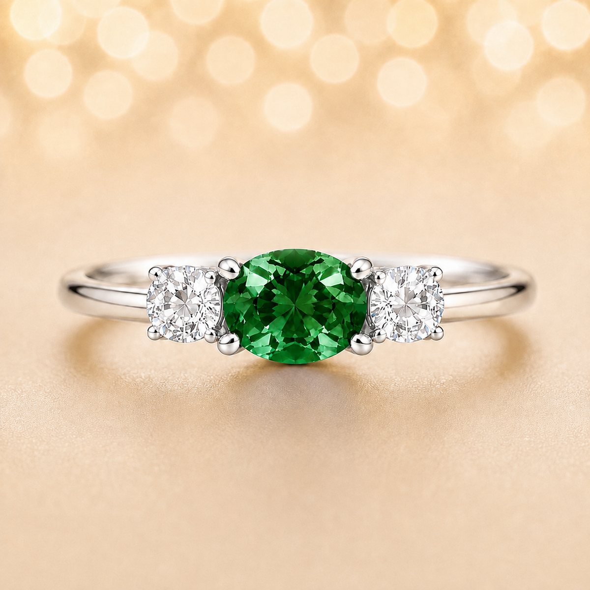 Green sapphire ring, 5×4 mm oval with moissanite accents in white gold-plated 925 silver. Elegant, hypoallergenic, and timeless. Available now at BSI Jewelry.