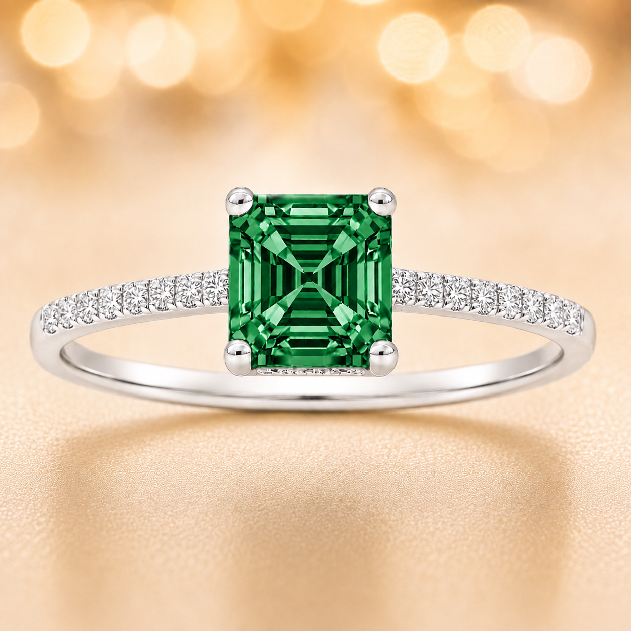 Green sapphire ring, 6 mm Asscher, set in white gold-plated 925 silver. Hypoallergenic and elegant for daily wear. Available now at BSI Jewelry.