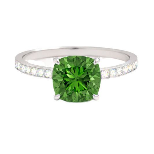 Green sapphire ring, 6 mm cushion, crafted in white gold-plated 925 silver. Hypoallergenic and elegant for daily wear. Available now at BSI Jewelry.
