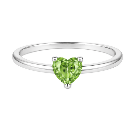 Green sapphire solitaire ring with a 5 mm heart in white gold-plated 925 silver. Elegant, minimal, and timeless for daily wear. Available now at BSI Jewelry.