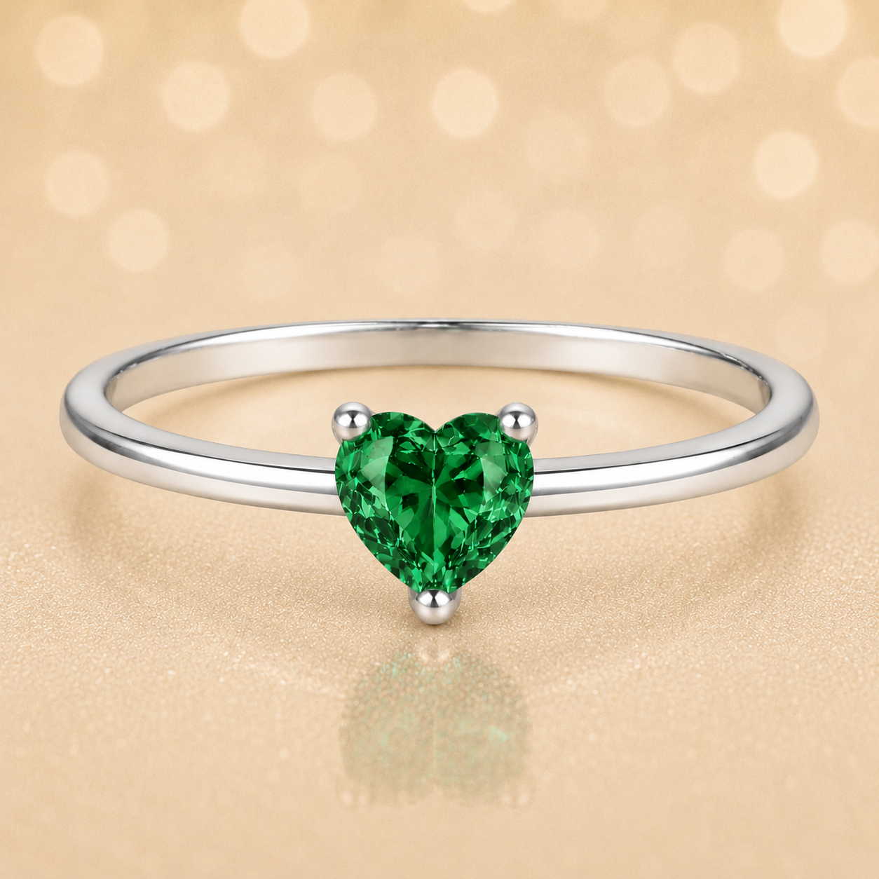 Green sapphire solitaire ring with a 5 mm heart in white gold-plated 925 silver. Elegant, minimal, and timeless for daily wear. Available now at BSI Jewelry.