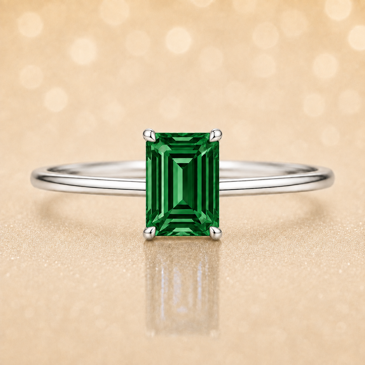 Elegant 6×4 mm emerald-cut green sapphire ring crafted in white gold-plated 925 silver with palladium alloy. Timeless brilliance. Available now at BSI Jewelry.