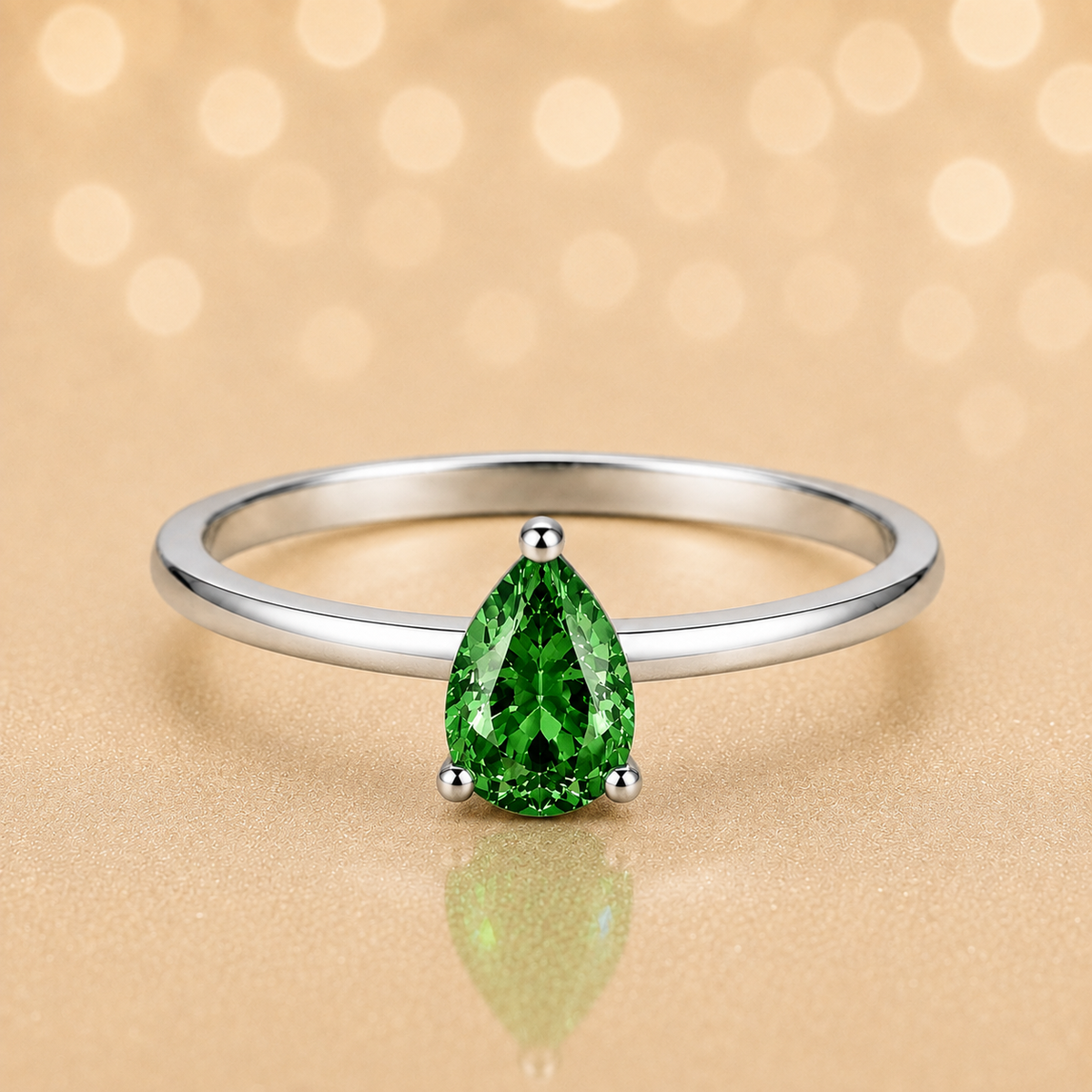Green sapphire solitaire ring with a 6×4 mm pear in white gold-plated 925 silver. Elegant, minimal, and timeless for daily wear. Available now at BSI Jewelry.
