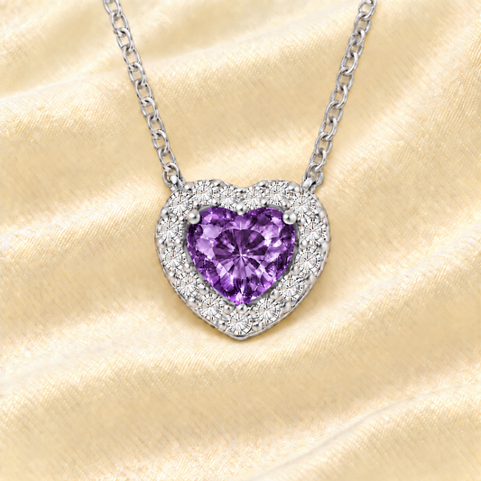 Amethyst heart necklace with a 6 mm gemstone in white gold-plated 925 silver. Elegant and hypoallergenic. Available now at BSI Jewelry.