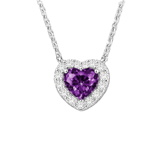 Amethyst heart necklace with a 6 mm gemstone in white gold-plated 925 silver. Elegant and hypoallergenic. Available now at BSI Jewelry.