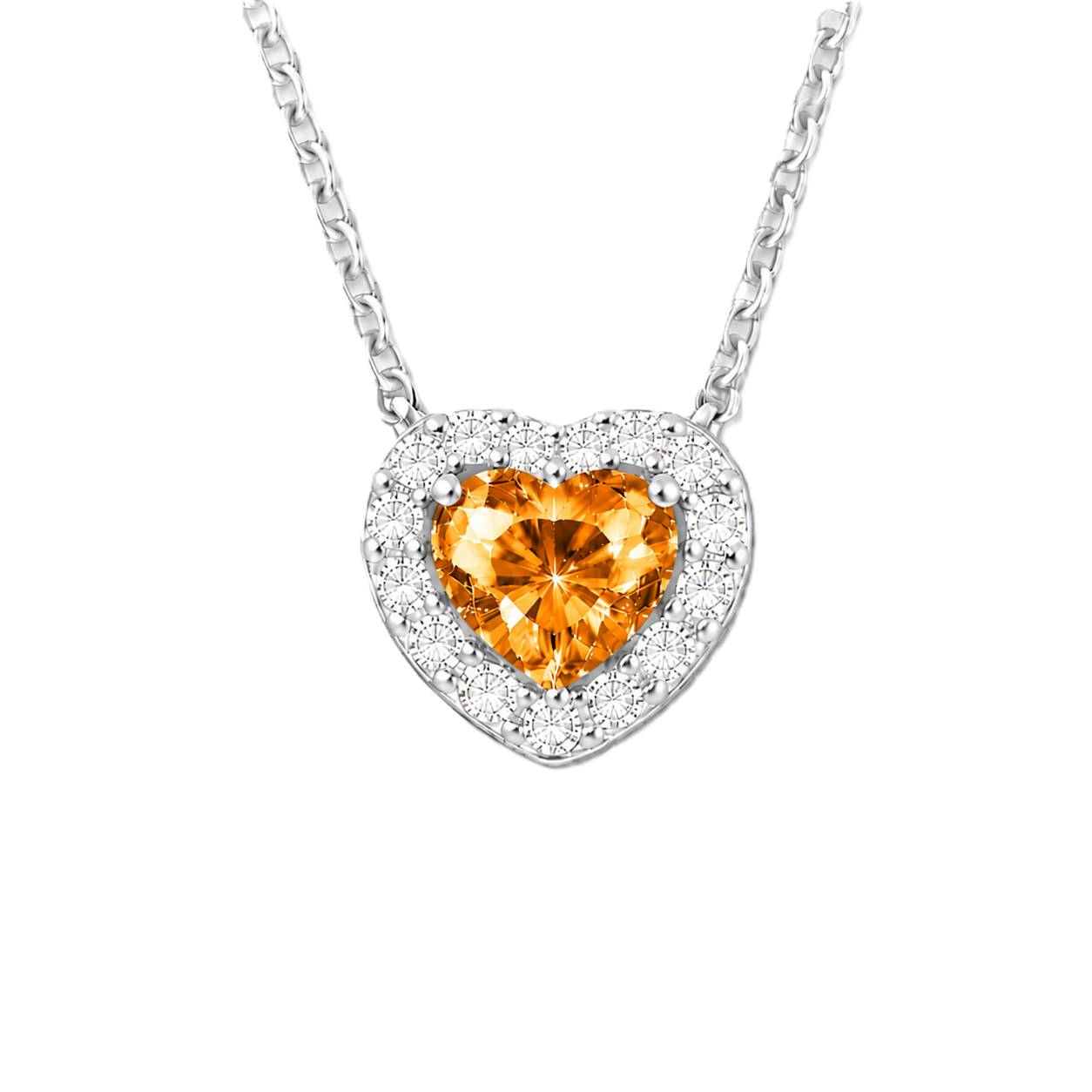 Citrine heart necklace with a 6 mm gemstone in white gold-plated 925 silver. Elegant and hypoallergenic. Available now at BSI Jewelry.