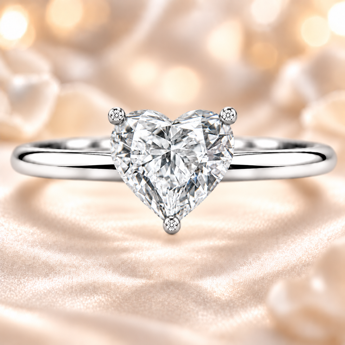 Timeless heart moissanite engagement ring with a 6 mm heart-cut center stone, crafted in white gold plated 925 silver. Available now at BSI Jewelry.