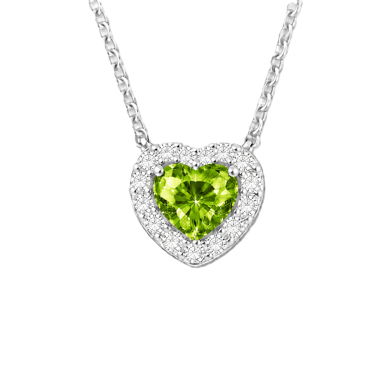 Peridot heart necklace with a 6 mm gemstone in white gold-plated 925 silver. Elegant and hypoallergenic. Available now at BSI Jewelry.