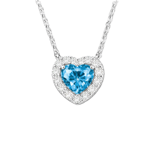 Swiss blue topaz heart necklace with a 6 mm gemstone in white gold-plated 925 silver. Elegant and hypoallergenic. Available now at BSI Jewelry.