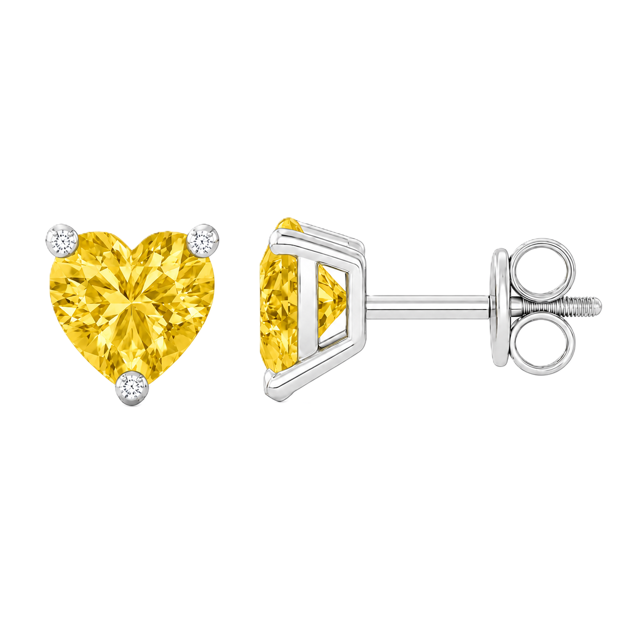 Heart yellow sapphire stud earrings, 5 mm heart, crafted in white gold-plated 925 silver. Bright and elegant for daily wear. Available now at BSI Jewelry.