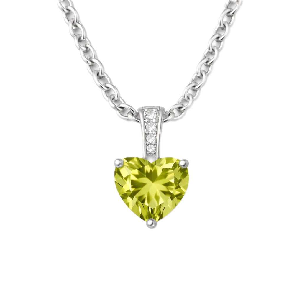 Lemon quartz pendant with a 6 mm heart gemstone in white gold-plated 925 silver. Fresh, radiant, and elegant for daily wear. Available now at BSI Jewelry.