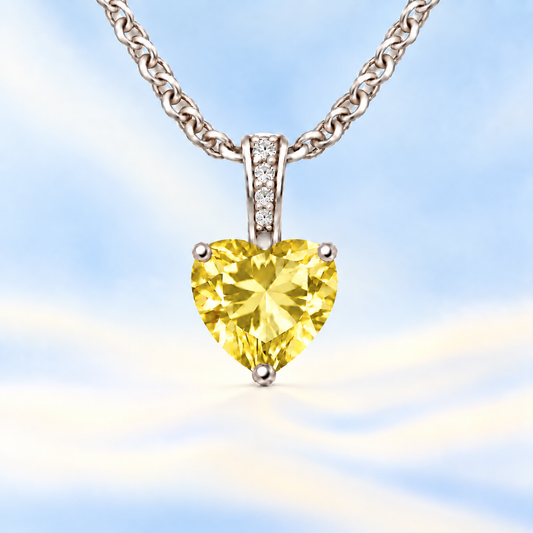 Lemon quartz pendant with a 6 mm heart gemstone in white gold-plated 925 silver. Fresh, radiant, and elegant for daily wear. Available now at BSI Jewelry.