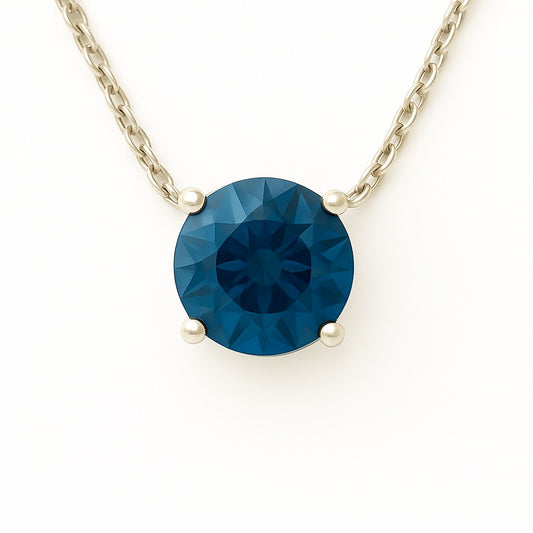 Elegant London Blue Topaz necklace in 925 silver with a 6mm round cut. Hypoallergenic, radiant, and timeless for refined style. Available now at BSI Jewelry.