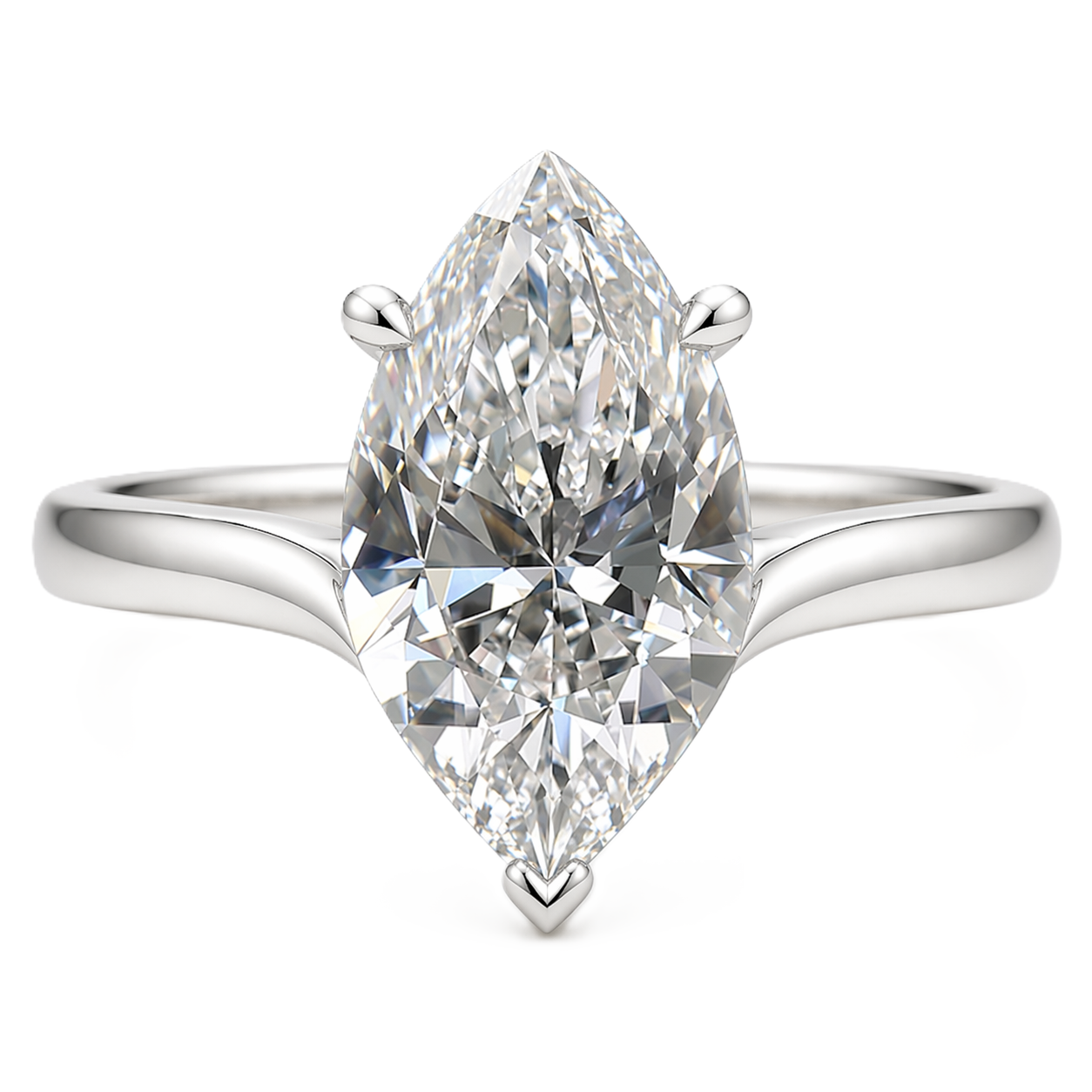 Marquise moissanite ring, 10×5 mm, crafted in white gold-plated 925 silver. Ideal as an elegant engagement ring or daily wear. Available now at BSI Jewelry.