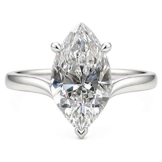 Marquise moissanite ring, 10×5 mm, crafted in white gold-plated 925 silver. Ideal as an elegant engagement ring or daily wear. Available now at BSI Jewelry.